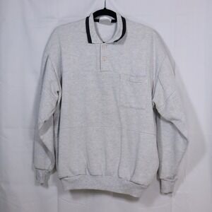 Claybrooke Sport Pullover Sweatshirt Men Large Grey Collared 1/4 Button Vintage